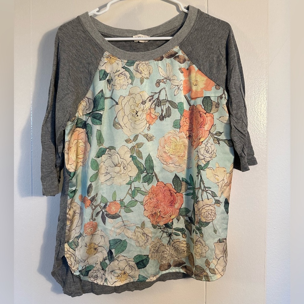 Anthropologie Liberty Garden silken floral baseball tee